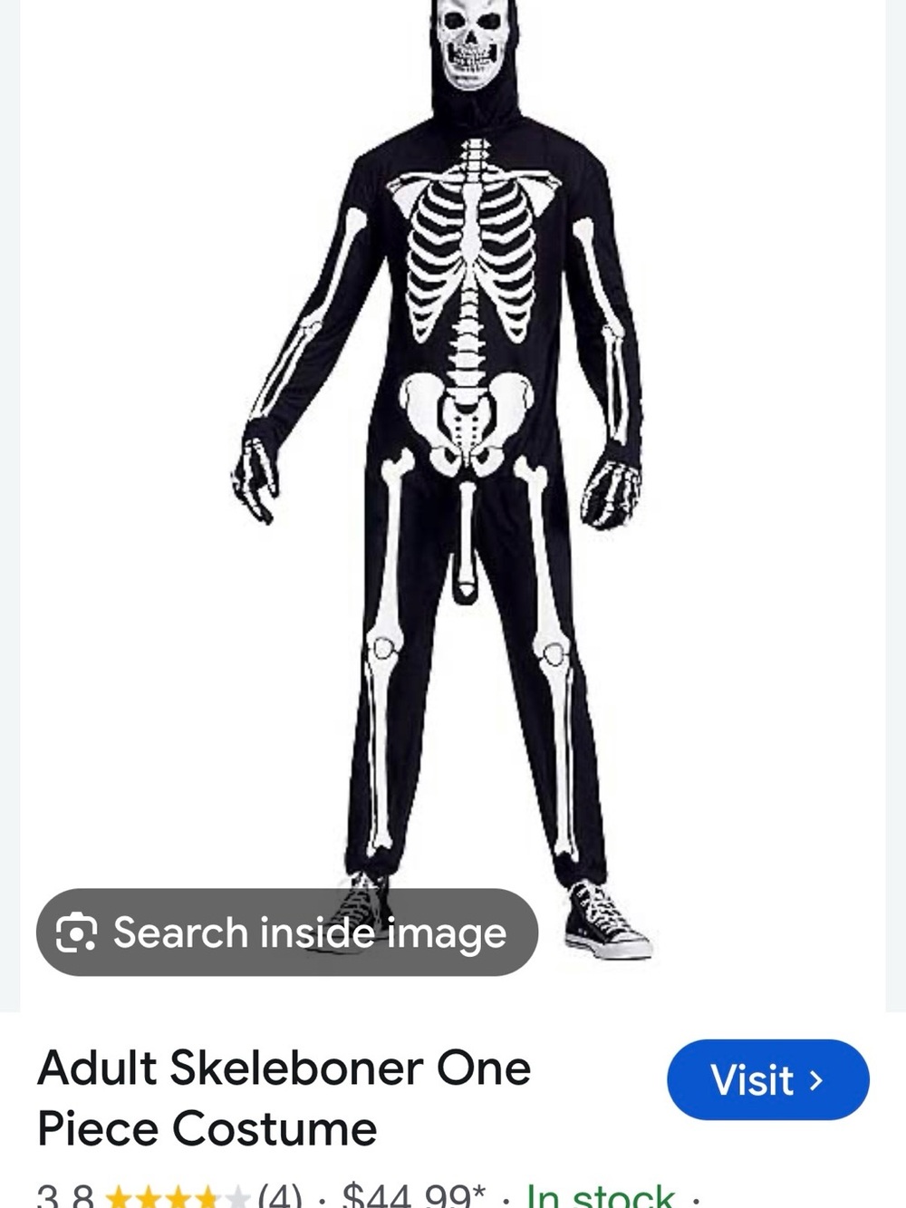 Adult Black Skeleton One-Piece Costume with Hooded Skull Mask